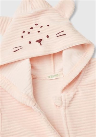 United Colors of Benetton Bebek Toz Mavi Kulaklı ve İşlemeli Kapüşon Detaylı Fermuarlı Sweatshirt