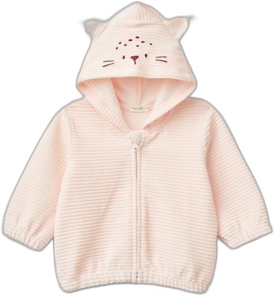United Colors of Benetton Bebek Toz Mavi Kulaklı ve İşlemeli Kapüşon Detaylı Fermuarlı Sweatshirt