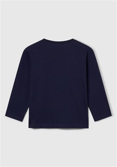 United Colors of Benetton Çok Renkli Logo Baskılı Bisiklet Yaka Uzun Kollu T-Shirt Erkek Çocuk T-Shirt, Lacivert, XS