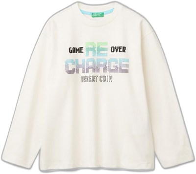 United Colors of Benetton Erkek Çocuk Ekru 3 Boyutlu Efektli Çok Renkli Baskılı Uzun Kollu T-Shirt