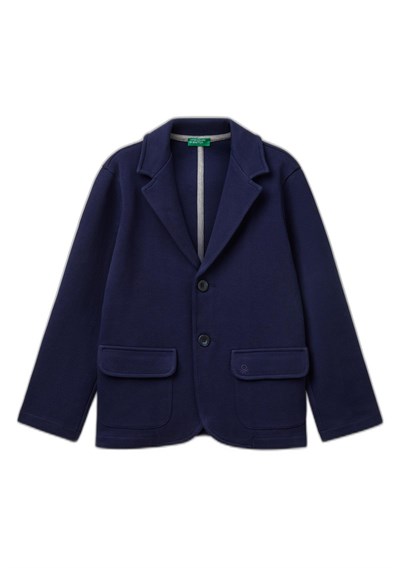 United Colors of Benetton Erkek Çocuk Lacivert Logo İşlemeli Yama Cepli Blazer Ceket