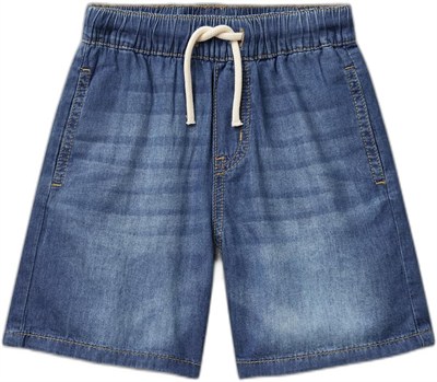 United Colors of Benetton Erkek Çocuk Koyu Denim Arka Cebi Logo İşlemeli Büzgü İpli Denim Bermuda Şort