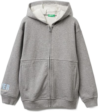 United Colors of Benetton Erkek Çocuk Antrasit Melanj Baskılı Önü Fermuarlı Kapüşonlu Oversize Sweatshirt, 7-8 Yaş, 225A3J68C505G, Antrasit Melanj, erkek-çocuk