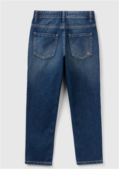 United Colors of Benetton Erkek Çocuk Koyu Denim Arkası Logo İşlemeli 5 Cepli Düz Kesim Denim Pantolon