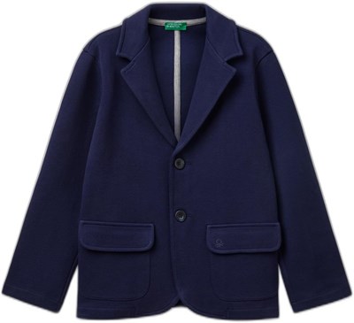 United Colors of Benetton Erkek Çocuk Lacivert Logo İşlemeli Yama Cepli Blazer Ceket