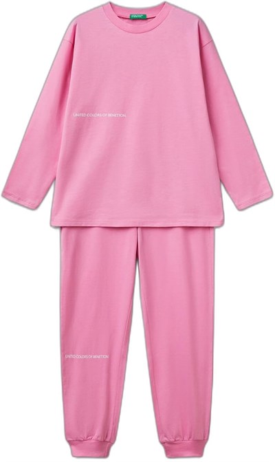 United Colors of Benetton Erkek Çocuk Pembe Logo Şeritli T-Shirt - Jogger Takım