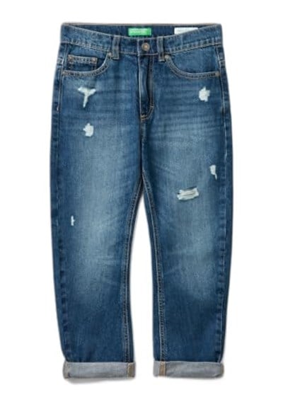 United Colors of Benetton Erkek Çocuk Denim Arka Cebi Logolu Yırtıklı Dört Cepli Denim Pantolon