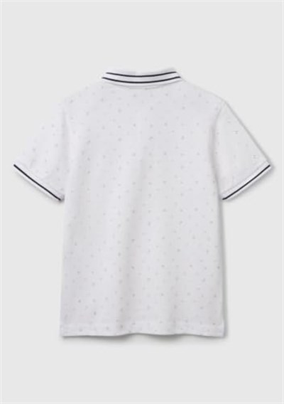 United Colors of Benetton Erkek Çocuk Beyaz Desenli Çizgili Polo T-Shirt