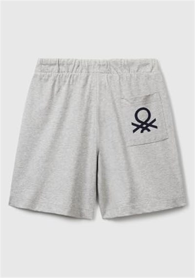 United Colors of Benetton Erkek Çocuk Gri Melanj Arka Cebi Logo Baskılı Beli İpli Şort