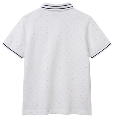 United Colors of Benetton Erkek Çocuk Beyaz Desenli Çizgili Polo T-Shirt