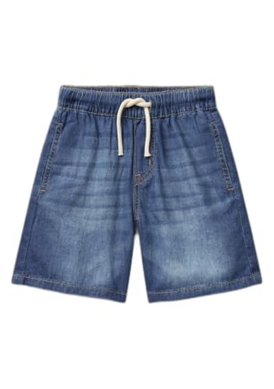 United Colors of Benetton Erkek Çocuk Koyu Denim Arka Cebi Logo İşlemeli Büzgü İpli Denim Bermuda Şort