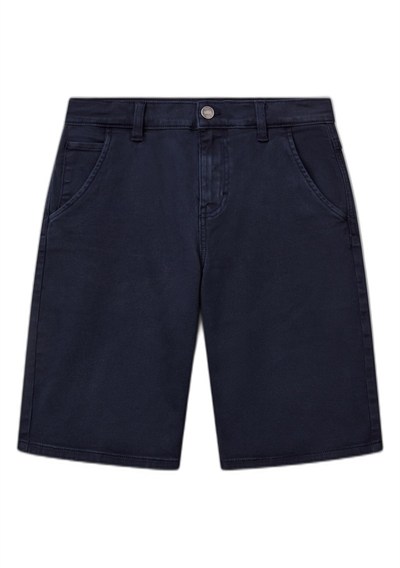 United Colors of Benetton Erkek Çocuk Lacivert Logo İşlemeli Denim Görünümlü Streç Bermuda Şort