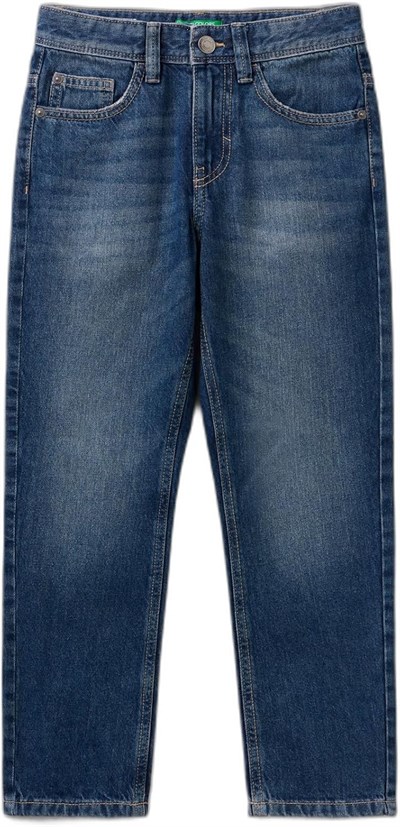 United Colors of Benetton Erkek Çocuk Koyu Denim Arkası Logo İşlemeli 5 Cepli Düz Kesim Denim Pantolon