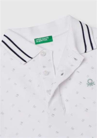United Colors of Benetton Erkek Çocuk Beyaz Desenli Çizgili Polo T-Shirt