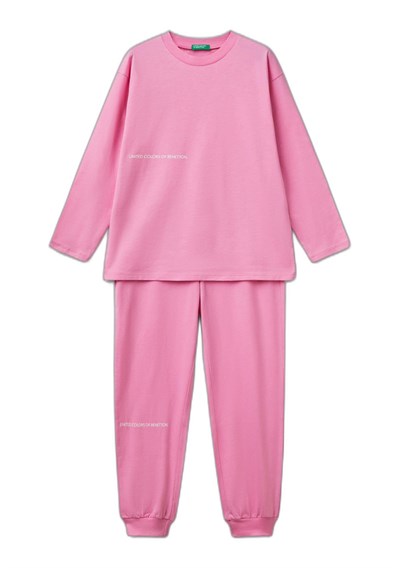 United Colors of Benetton Erkek Çocuk Pembe Logo Şeritli T-Shirt - Jogger Takım
