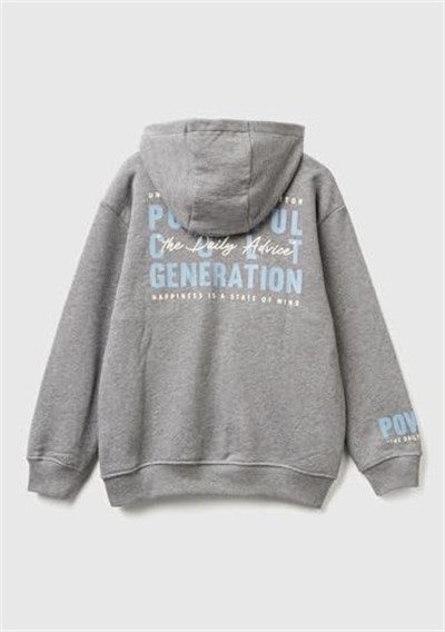 United Colors of Benetton Erkek Çocuk Antrasit Melanj Baskılı Önü Fermuarlı Kapüşonlu Oversize Sweatshirt, 7-8 Yaş, 225A3J68C505G, Antrasit Melanj, erkek-çocuk