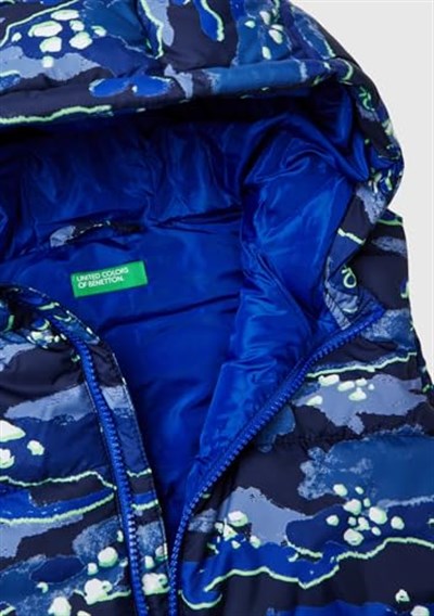 United Colors of Benetton Erkek Çocuk Lacivert Kamuflaj Fermuar Kapamalı Tamamı Desenli Kapüşonlu Yelek