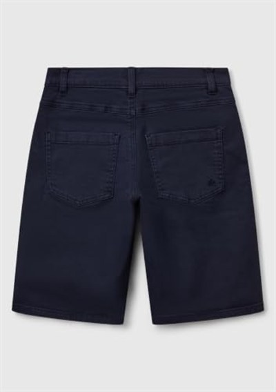 United Colors of Benetton Erkek Çocuk Lacivert Logo İşlemeli Denim Görünümlü Streç Bermuda Şort