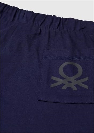 United Colors of Benetton Erkek Çocuk Lacivert Arka Cebi Logo Baskılı Beli İpli Şort