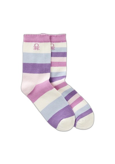 United Colors of Benetton Erkek Çocuk Pembe-Mor Desenli Uzun Soket Çorap, 625P6AO307047