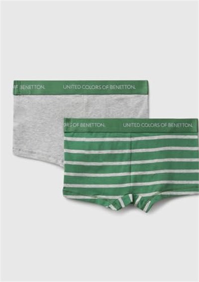 United Colors of Benetton Erkek Çocuk Lacivert-Mavi Bel Bandı Logolu 2li Boxer Seti, 625A3VPS0X01J - Seçenekler: 4-5 Yıl, 7-8 Yıl, 18-24 Ay
