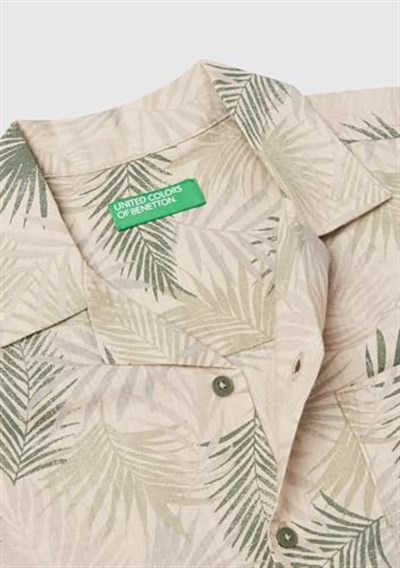 United Colors of Benetton Erkek Çocuk Desenli Keten Karışımlı Kısa Kollu Gömlek, 5OUGCQ03U