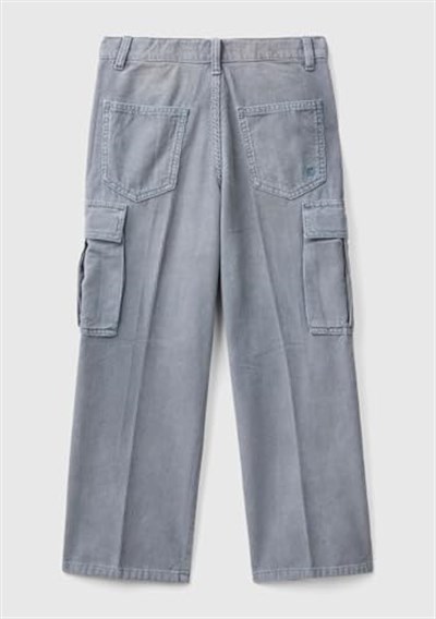 United Colors of Benetton Erkek Çocuk Havacı Mavi Arka Cebi Logo İşlemeli 6 Cepli Oversize Pantolon