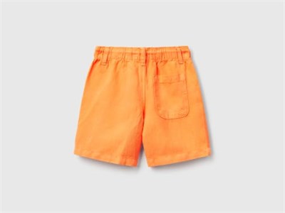 United Colors of Benetton Erkek Çocuk Antrasit Liyosel ve Keten Karışımlı Düğmeli Büzgü İpli Bermuda Şort