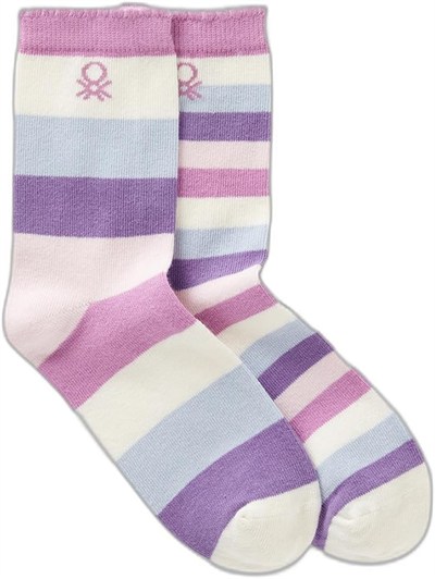 United Colors of Benetton Erkek Çocuk Pembe-Mor Desenli Uzun Soket Çorap, 625P6AO307047