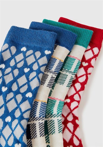 United Colors of Benetton Erkek Çocuk Yeşil Mix Desenli 4lü Uzun Soket Çorap Seti 35-38