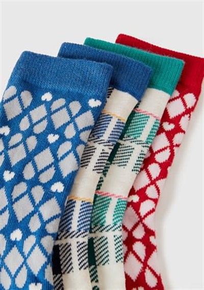 United Colors of Benetton Erkek Çocuk Yeşil Mix Desenli 4lü Uzun Soket Çorap Seti 35-38