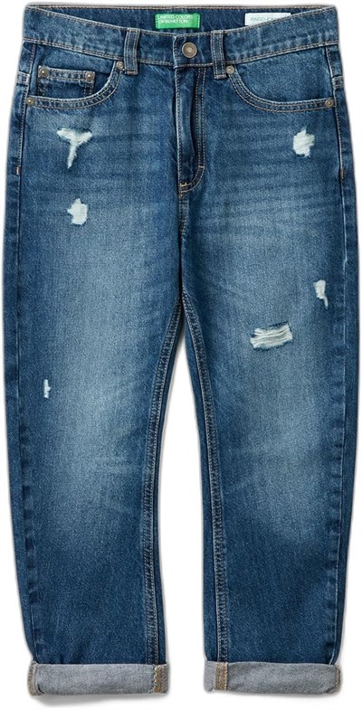 United Colors of Benetton Erkek Çocuk Denim Arka Cebi Logolu Yırtıklı Dört Cepli Denim Pantolon