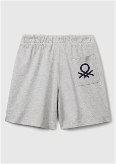United Colors of Benetton Erkek Çocuk Gri Melanj Arka Cebi Logo Baskılı Beli İpli Şort