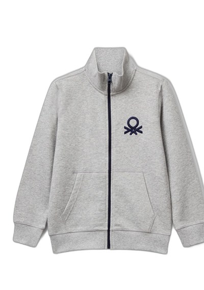 United Colors of Benetton Erkek Çocuk Logolu Sweatshirt Sweatshirt, Gri Melanj, 6-7 Yaş