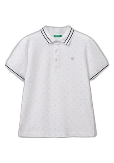 United Colors of Benetton Erkek Çocuk Beyaz Desenli Çizgili Polo T-Shirt