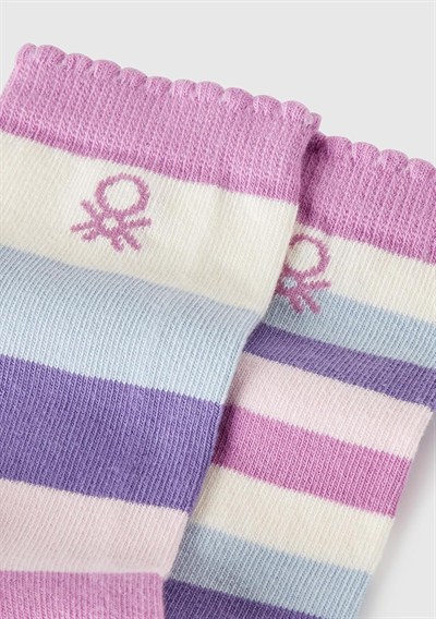 United Colors of Benetton Erkek Çocuk Pembe-Mor Desenli Uzun Soket Çorap, 625P6AO307047