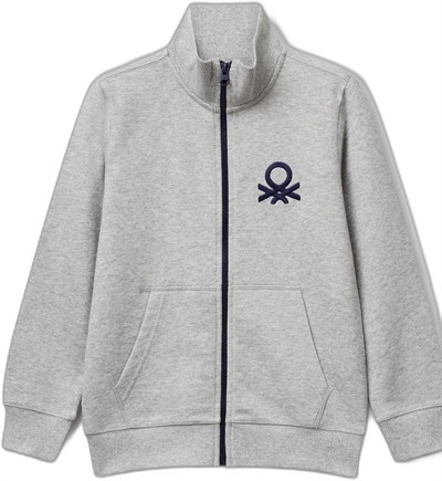 United Colors of Benetton Erkek Çocuk Logolu Sweatshirt Sweatshirt, Gri Melanj, 6-7 Yaş