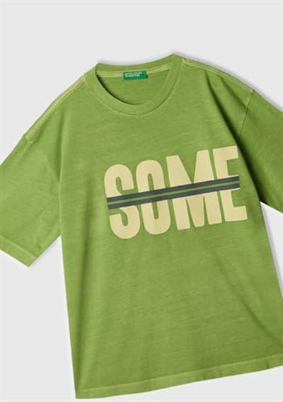 United Colors of Benetton Erkek Çocuk Slogan Baskılı Soluk Efektli T-Shirt, 225P3PCMC10N7