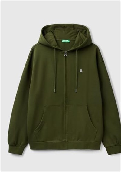 United Colors of Benetton Erkek%100 Pamuk Dar Kesim Fermuarlı Kapüşonlu Sweatshirt