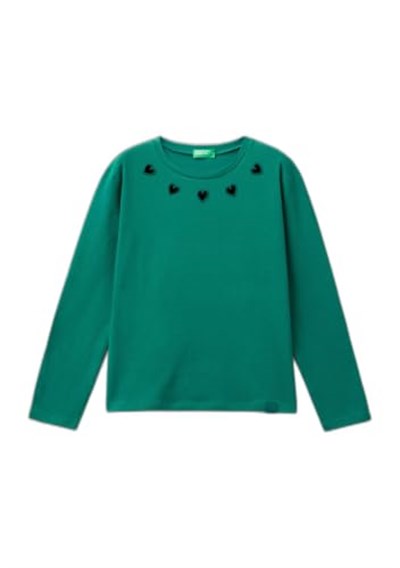 United Colors of Benetton Etek Ucu Logo Etiketli Yaka Detaylı Uzun Kollu T-Shirt T-Shirt Kız çocuk