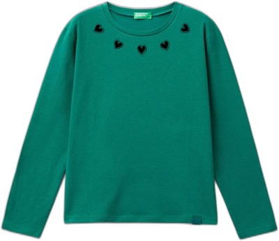 United Colors of Benetton Etek Ucu Logo Etiketli Yaka Detaylı Uzun Kollu T-Shirt T-Shirt Kız çocuk