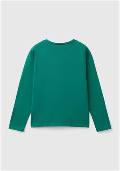 United Colors of Benetton Etek Ucu Logo Etiketli Yaka Detaylı Uzun Kollu T-Shirt T-Shirt Kız çocuk