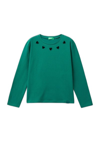 United Colors of Benetton Etek Ucu Logo Etiketli Yaka Detaylı Uzun Kollu T-Shirt T-Shirt Kız çocuk