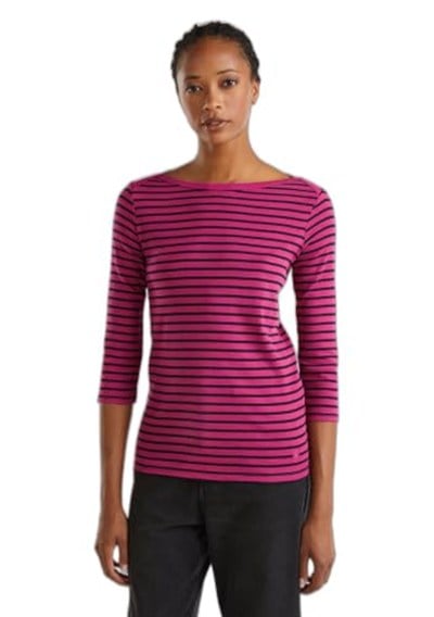 United Colors of Benetton Kadın Mor Mix%100 Pamuk Sol Altı Logolu Uzun Kollu Kayık Yaka T-Shirt