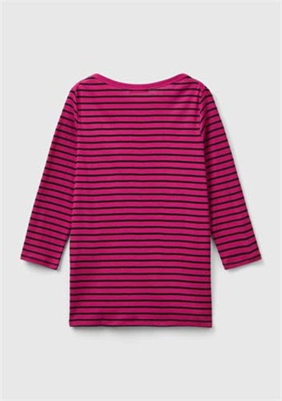 United Colors of Benetton Kadın Mor Mix%100 Pamuk Sol Altı Logolu Uzun Kollu Kayık Yaka T-Shirt