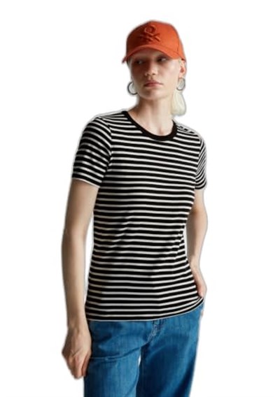 United Colors of Benetton Kadın Mor Mix%100 Pamuk Sol Altı Logolu Çizgili Yuvarlak Yaka T-Shirt