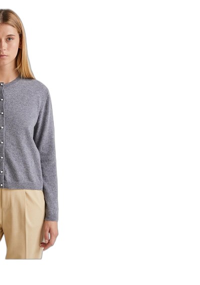 United Colors of Benetton Kadın Siyah Bisiklet Yaka%İnci Düğmeli Merino Hırka