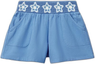 United Colors of Benetton Kız Çocuk Beyaz Beli Makrome Çiçek Aplikeli Lastikli Regular Fit Şort