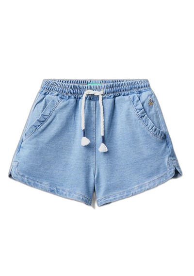United Colors of Benetton Kız Çocuk Cebi Fırfırlı Denim Şort