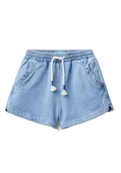 United Colors of Benetton Kız Çocuk Cebi Fırfırlı Denim Şort